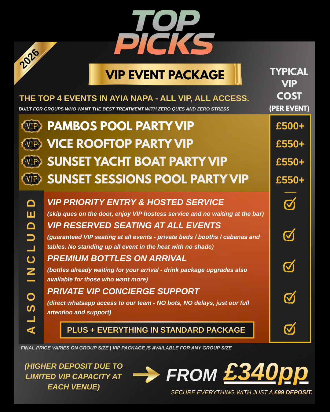 TOP PICKS VIP Package 2026